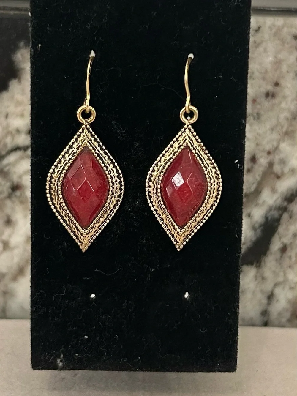 Barse Bronze Faceted Bordeaux Quartz Drop Earrings